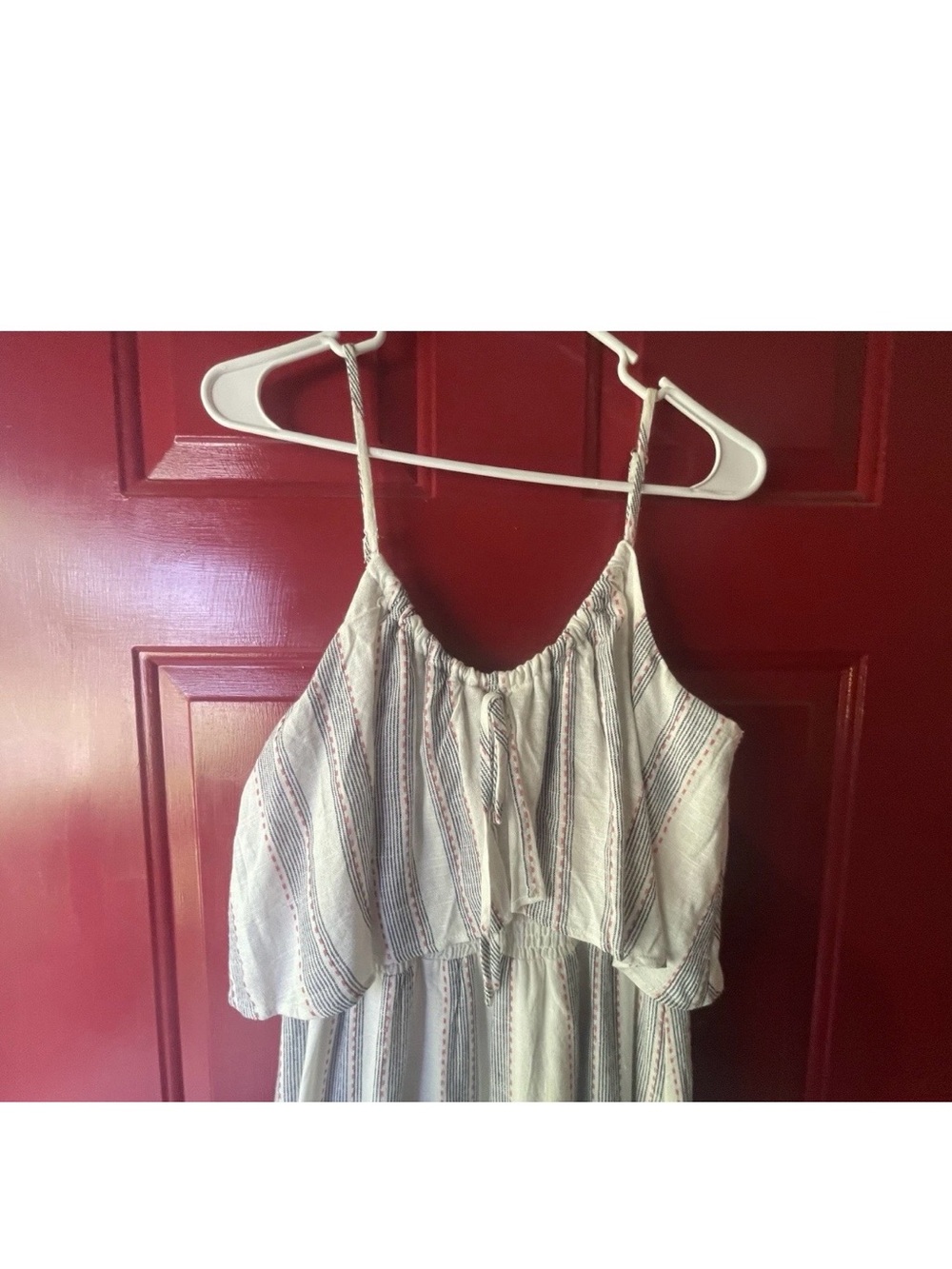 june & hudson Ivory and Light Blue Striped High-Low Sundress
